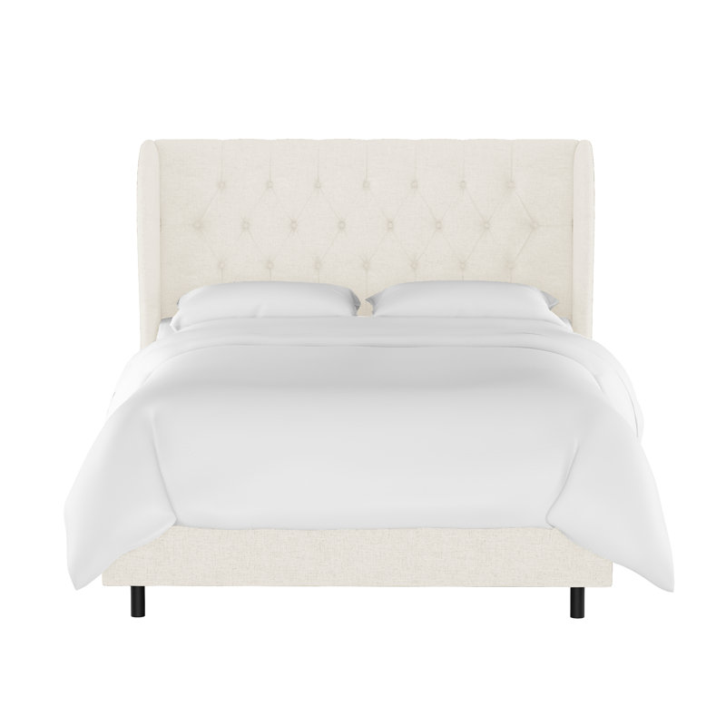 Lit tapissier capitonné standard à profil bas Tomey, Classic Linen Linen, Lit simple