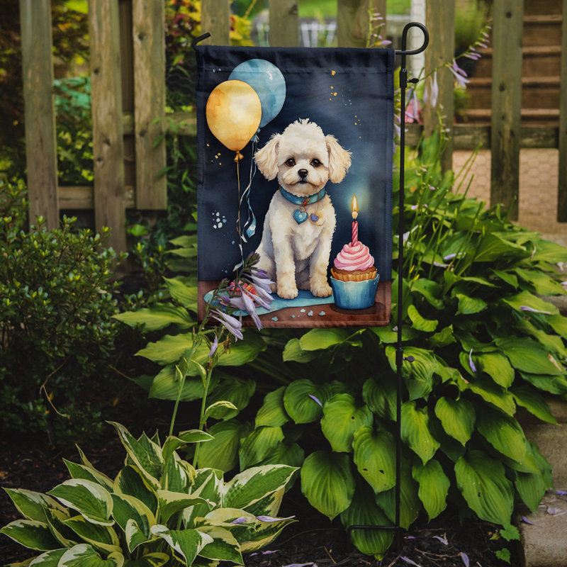Drapeau de jardin «Happy Birthday», Bichon frisé