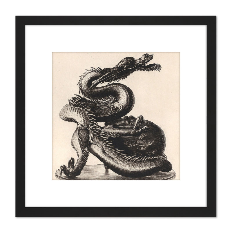Guerard Large Bronze Dragon Incense Burner Etching - Single Picture Frame Painting