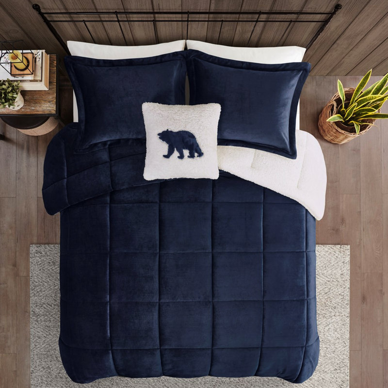 To Down Alternative Bedding King - , Smooth Touch Charcoal Comforter , Breathable Material, Navy/Ivory