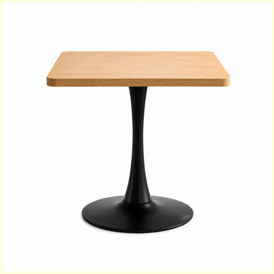 23.6" Square Tulip Dining Table, Natural Mid Century Modern Bistro Table with Thickened Edge Tabletop & Metal Pedestal for Kitchen, Small Spaces, Living Room, Cafe