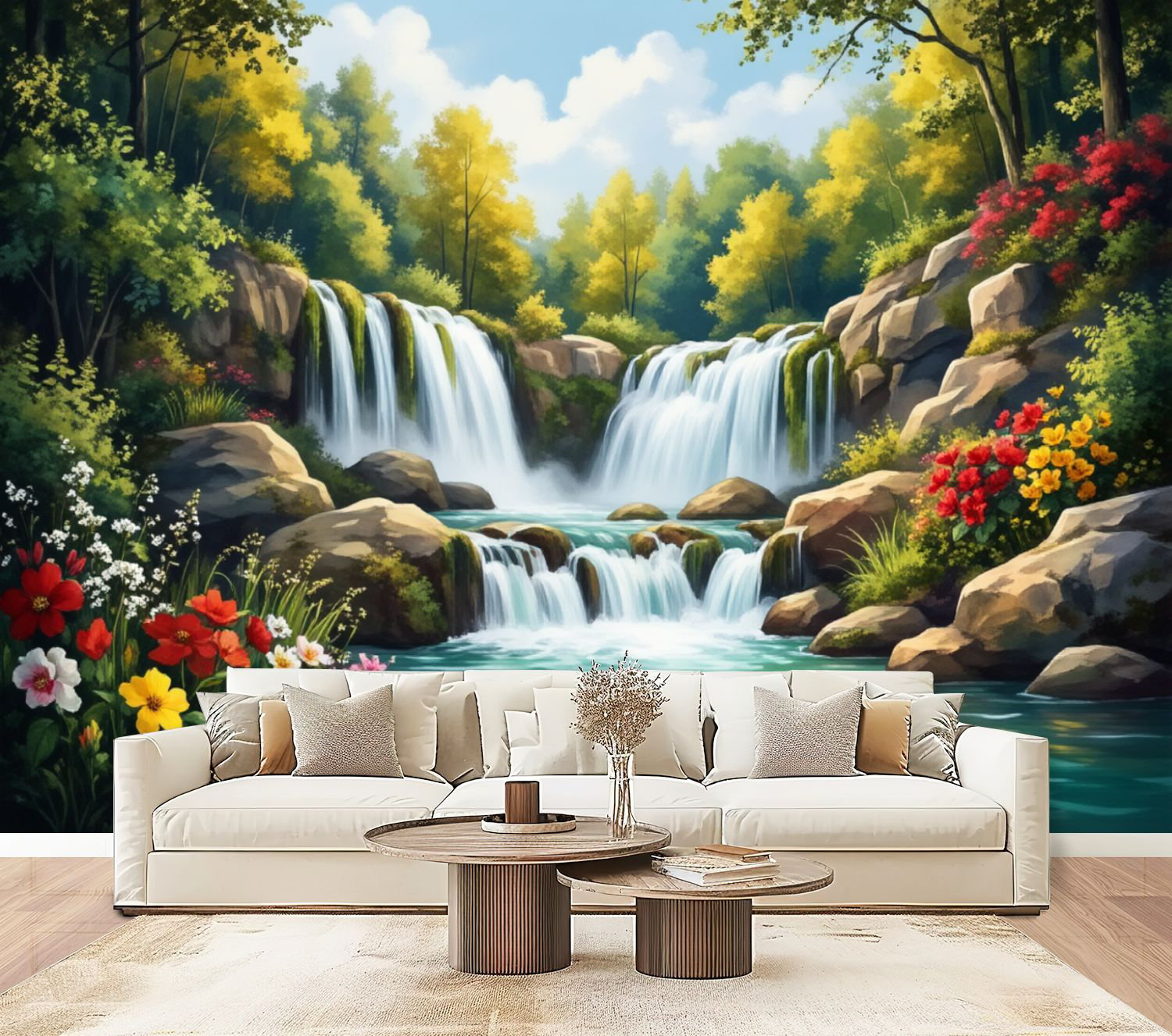 Red Barrel Studio Peel and Stick Wallpaper Tranquil Waterfall Colourful ...
