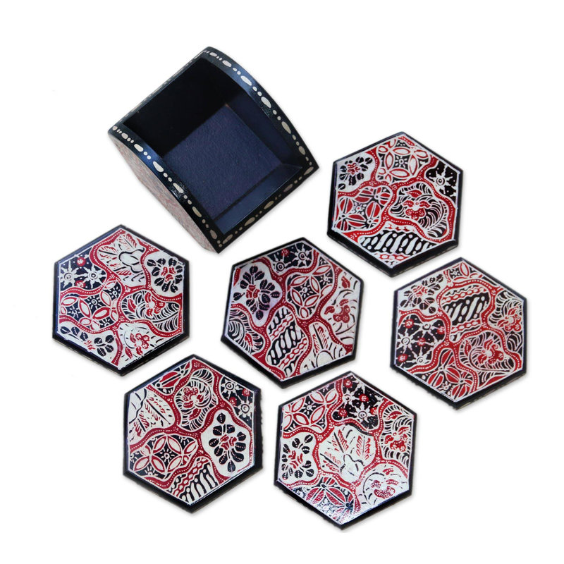 Ensemble de sekarjagad en bois batik 6 pièces