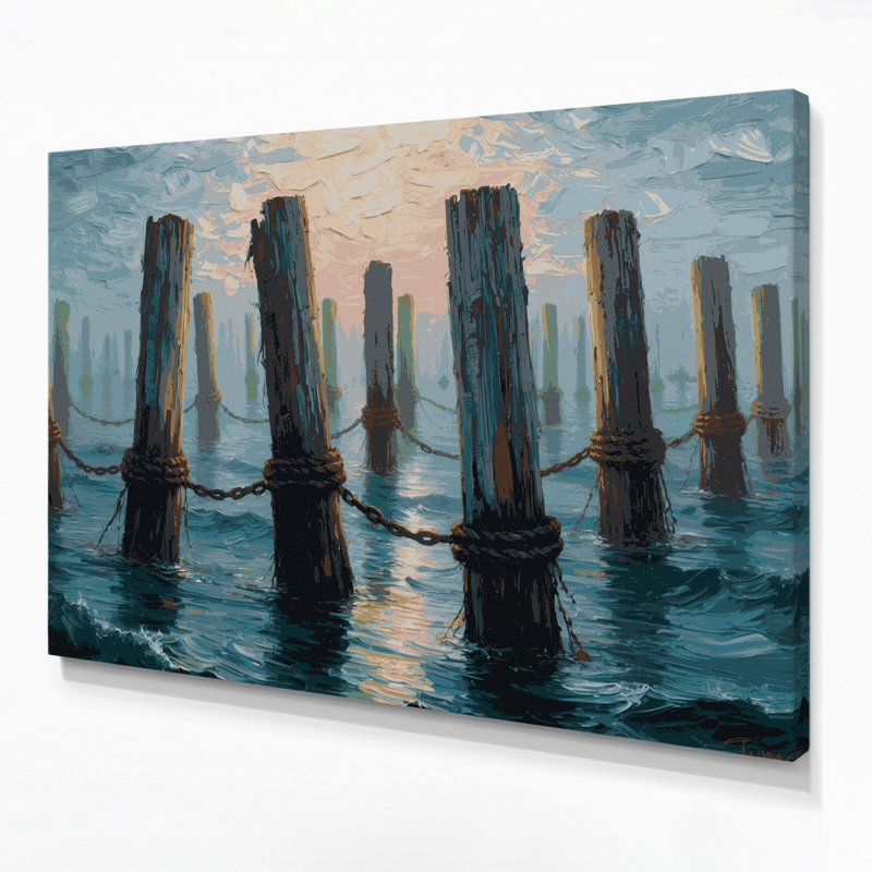 Art mural sur toile, "Nautical Dock pilings", H 20 po x l 24 po