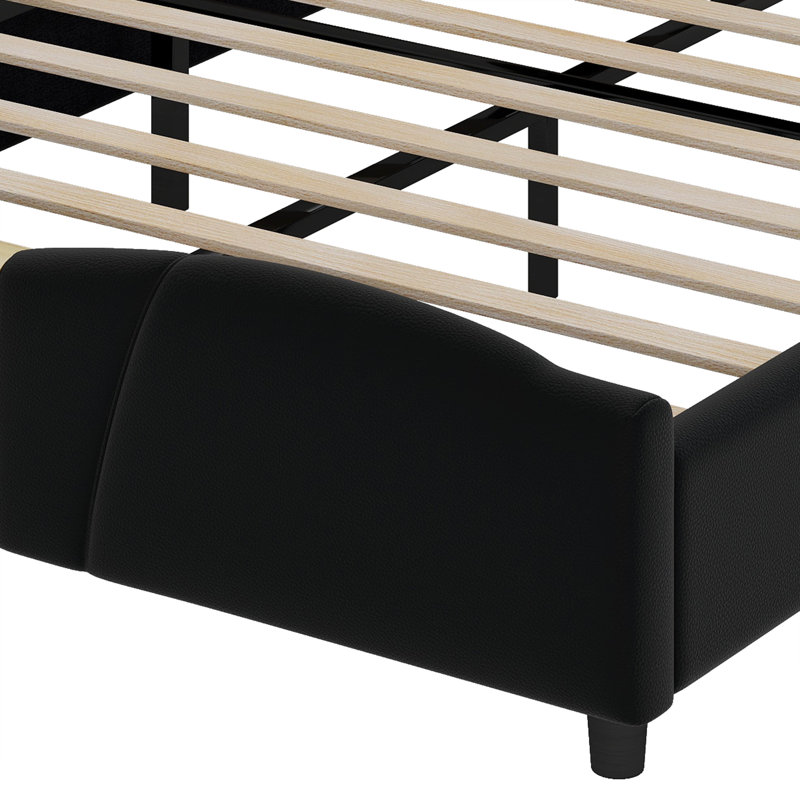 Cadre de lit grand avec tête de lit Structure de lit en similicuir avec tête de lit en forme de papillon, Noir
