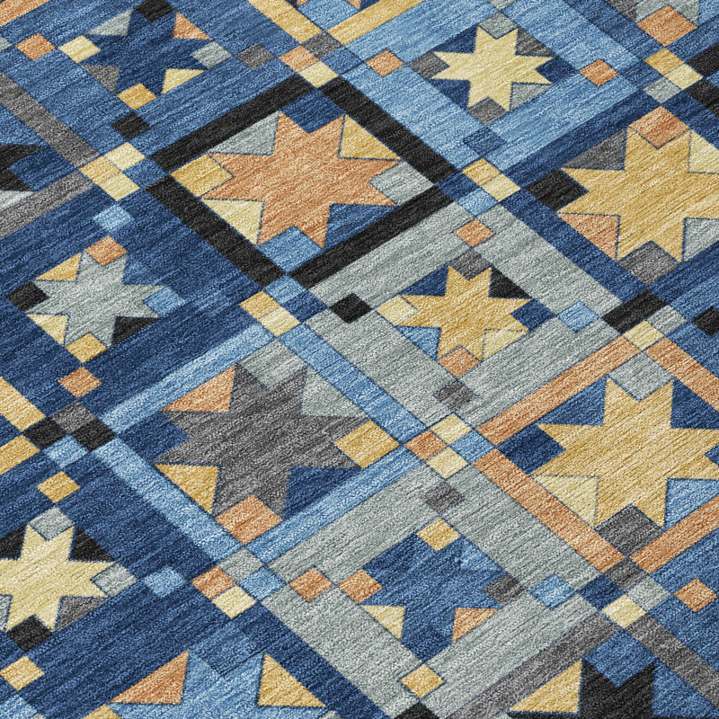 Machine Washable Indoor/Outdoor Chantille ACN2553 Patchwork Rug, 1'8" x 2'6", Navy