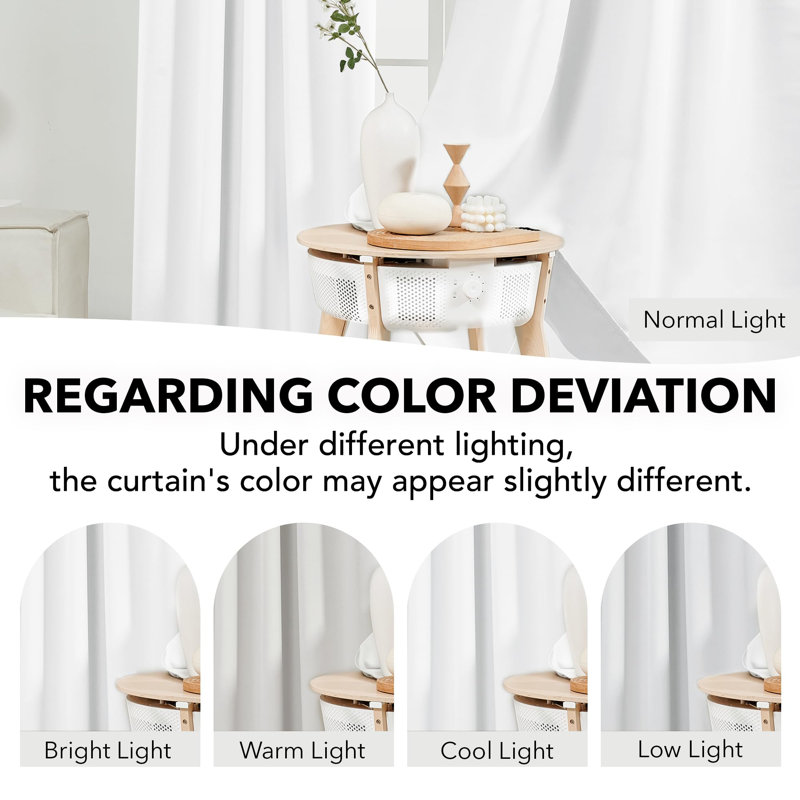 Ebern Designs Pure White Back Tab and Rod Pocket Curtain for Bedroom (Set of 2), 42" W x 108" L