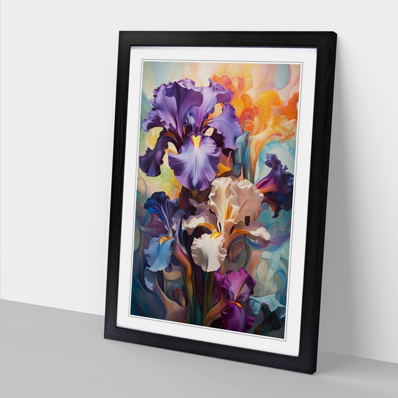 Iris Flower Contemporary No.2 - Framed Print, 46cm H x 34cm W x 2cm D, Black