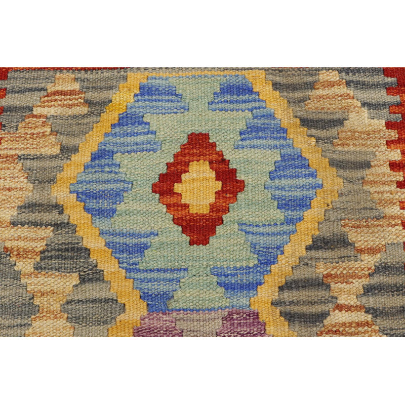 Tapis rouge / beige / gris unique en forme de nouvel âge 1 pi 11 po x 2 pi 10 po
