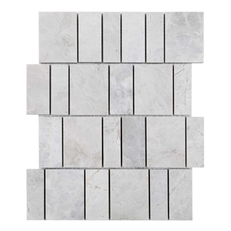 Carreau de mosaïque en marbre gris 11,8 po Diflart pour mur de plancher de cuisine, motif de piano décalé, adouci (ensemble de 5)