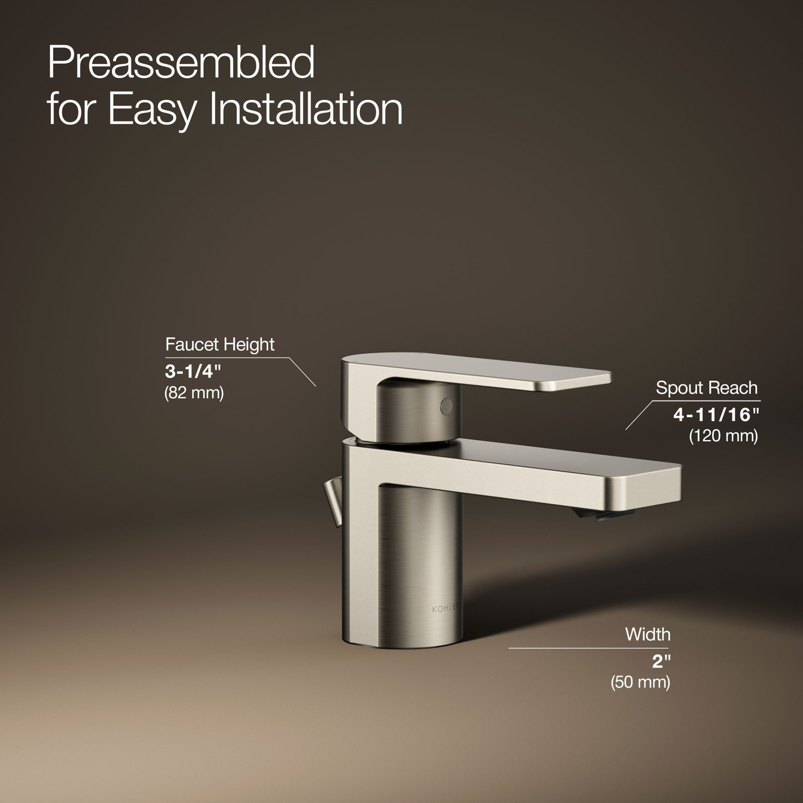 Parallel Single Hole Bathroom Faucet, Vibrant Brushed Nickel