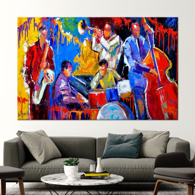 Abstract Jazz Oil Painting Canvas Print – Music Themed Wall Art for Modern Home Decor