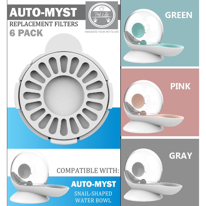 Pet Life 'Auto-Myst' 2-in-1 Filtered Water Dispenser and Food Bowl - Replacement Filters - 6 Pack