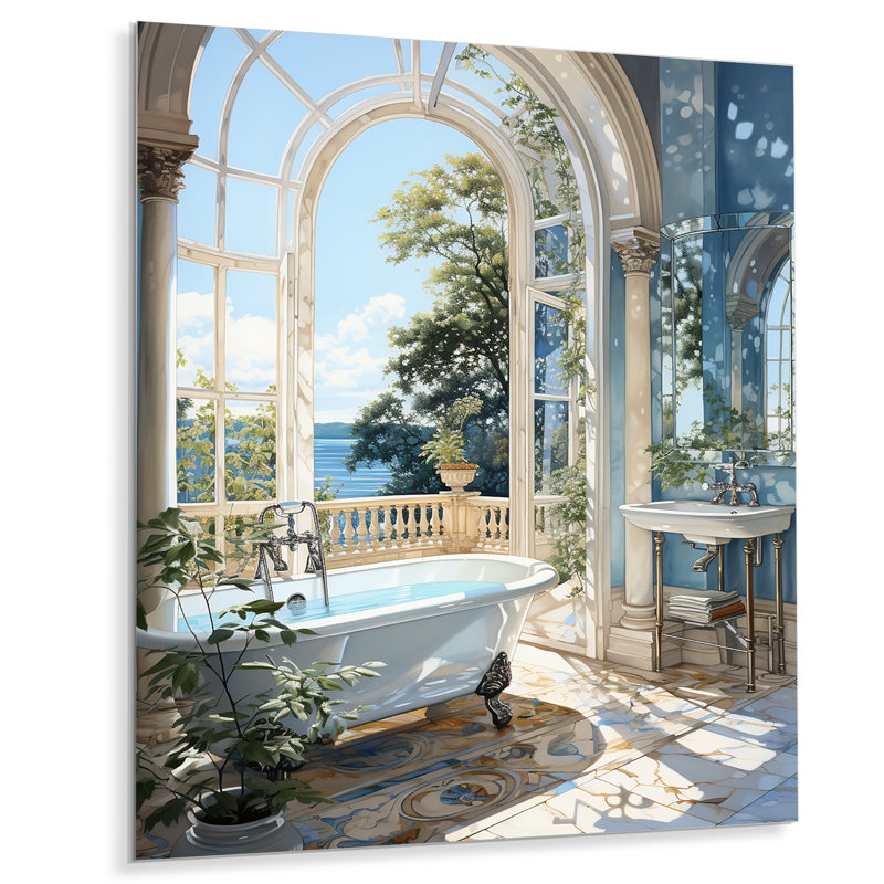 «Bathroom Tranquil Reflections IV» - Art mural en métal pour salle de bain, H 20 po x l 12 po