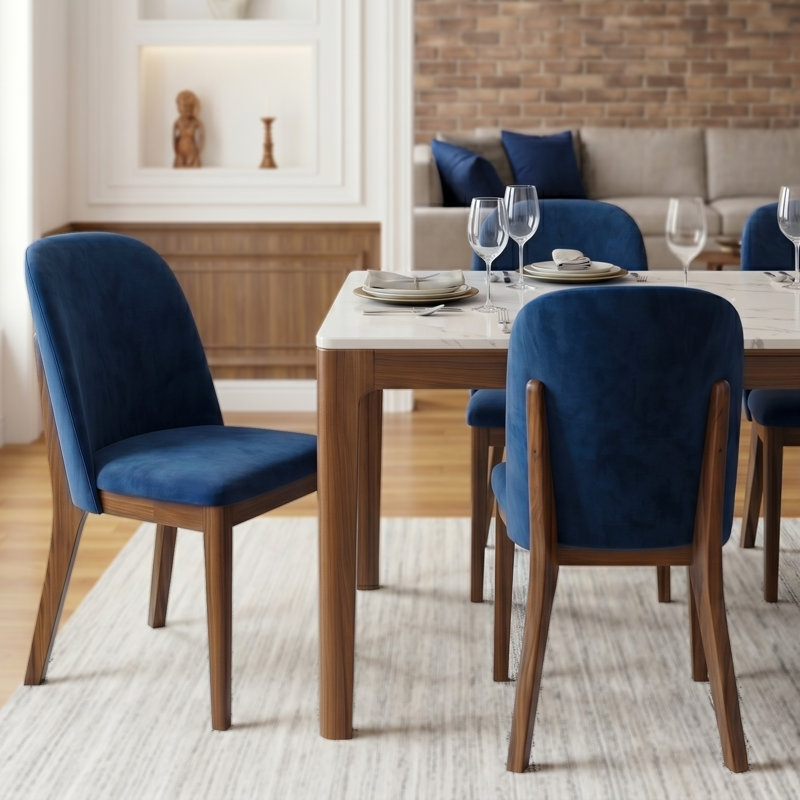 Bargman Mid-Century Modern Dining Chair, Navy Blue Linen