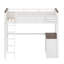Lit mezzanine avec bureau intégré, étagères ouvertes, coffre de rangement et port de chargement USB