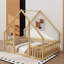 Lit bas en bois pleine grandeur de style chalet avec clôture de protection-524167895