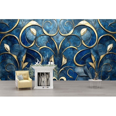 Murale florale abstraite de luxe | Papier peint élégant à effet 3D pour le salon, la chambre à coucher, le bureau