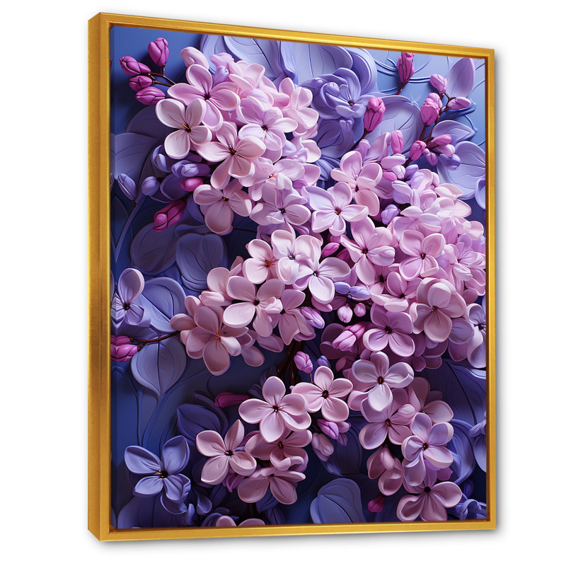 Lilas beauté dévoilé sur toile, H 32 po x l 16 po x P 1 po, Cadre flottant doré