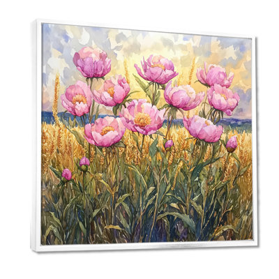 Pivoines par le champ d'or I - pivoines, art mural large