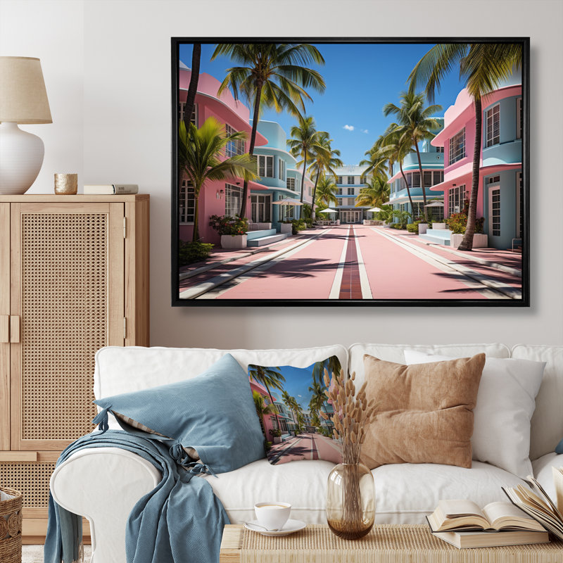 États-Unis Miami Resort Vibes, H 12 po x l 20 po x P 1 po, Cadre flottant noir