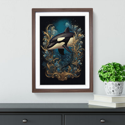 Orca Whale Baroque - Single Picture Frame Print on Wood