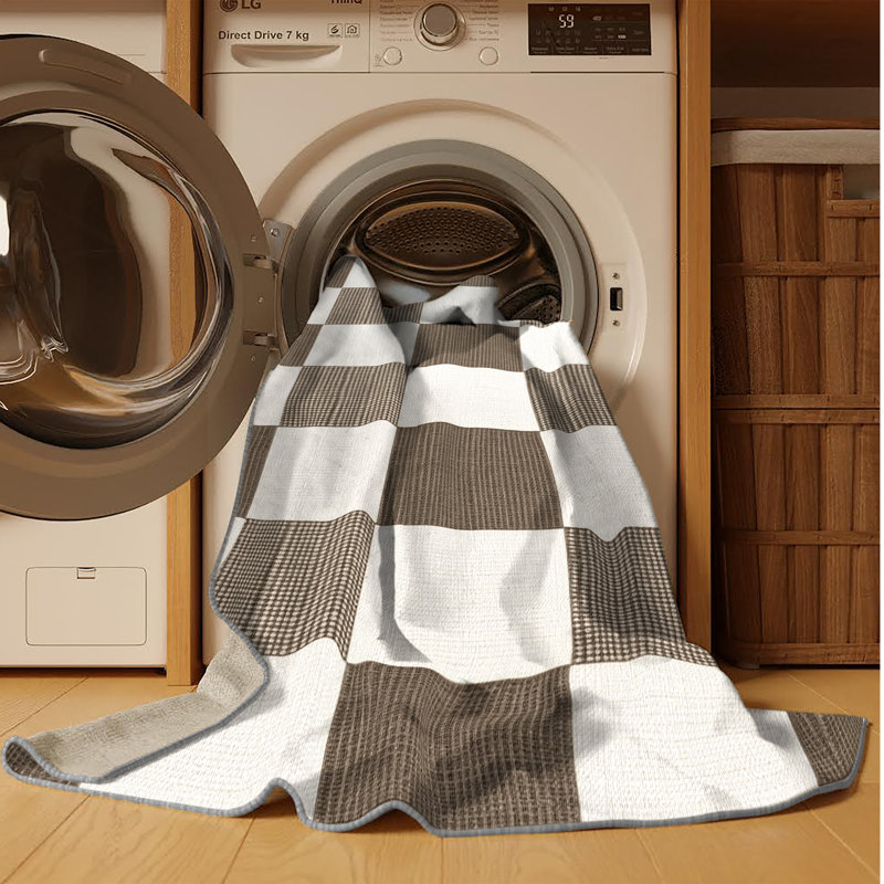 Machine Washable Checkered Gray Area Rug, Square 6'