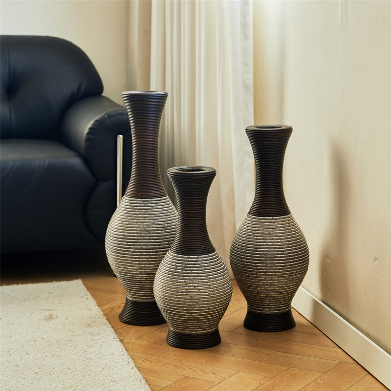 Ensemble de 3 vases de sol en PVC brun classique et soigné, parfait pour la décoration intérieure et les vignes artificielles