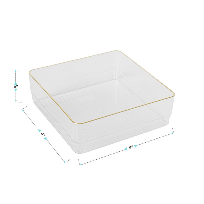 Martha Stewart Kerry Plastic Stackable Office Desk Drawer Organizers with Metallic Trim, 6" x 6"