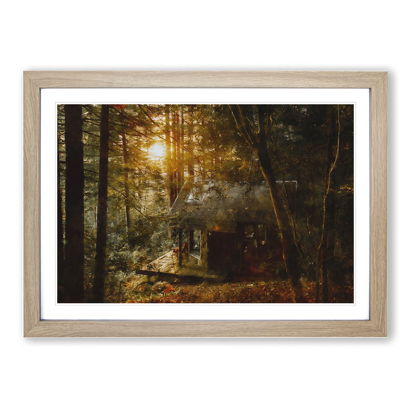 Cabin in the Forest - Picture Frame Painting, Oak Framed, 27cm H x 36cm W x 2cm D
