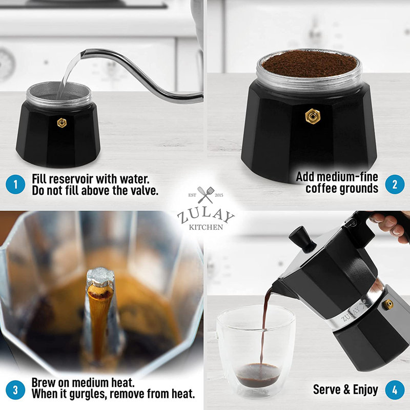 Zulay Kitchen Italian Style 3 Espresso Cup Moka Pot Classic Stovetop Espresso Maker