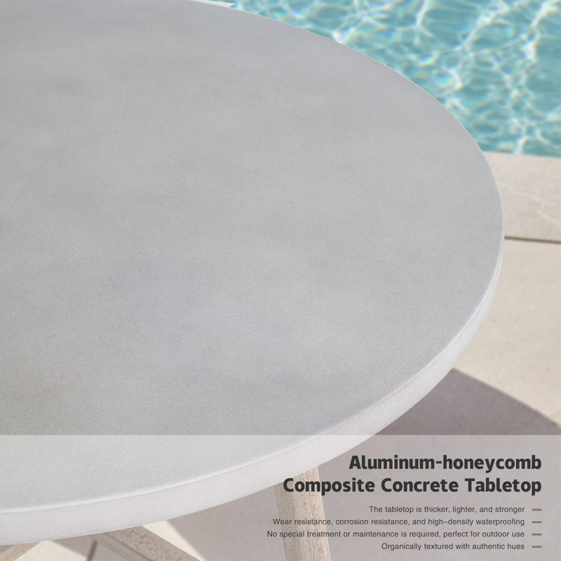  23.5" Round Patio Side Table With Aluminum-honeycomb Composite Concrete Tabletop
