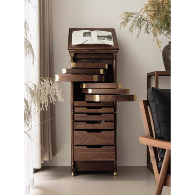 Mid-Century Style Walnut Home Multi-Tier Jewelry Storage Cabinet