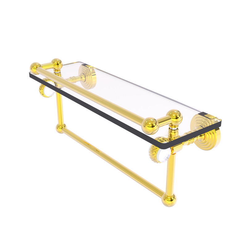 Jarrell Glass Bracket Shelf with Towel Bar, Polished Brass, 5.5" H x 16" W x 6.8" D