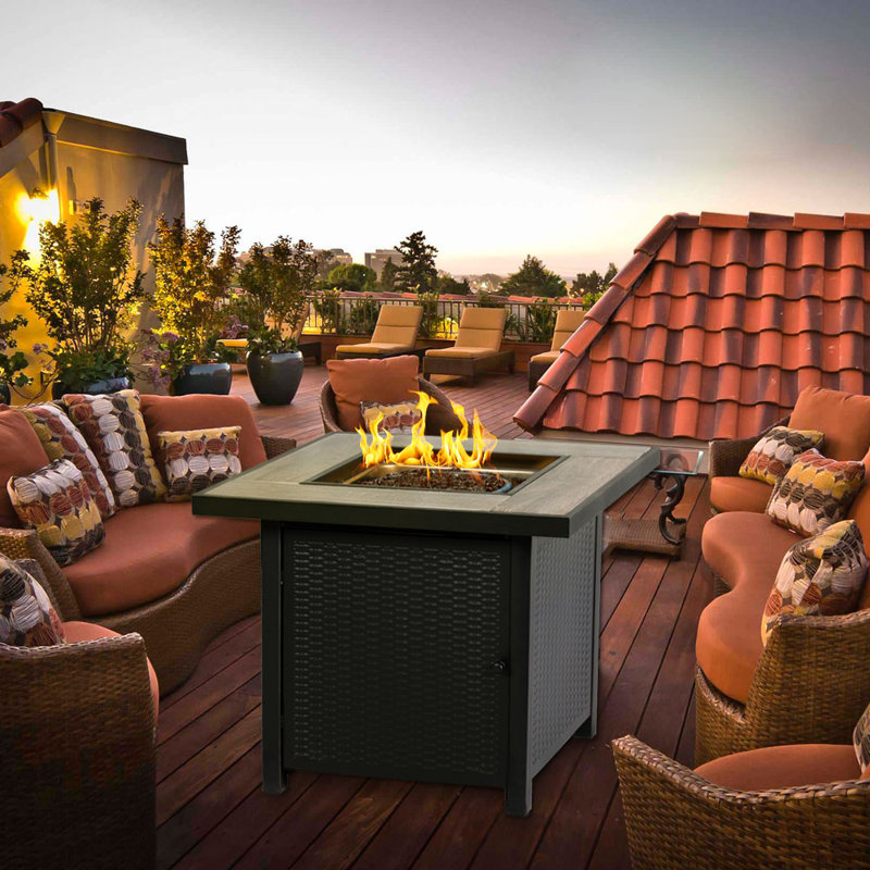 30-Inch Black Steel Gas Fire Pit Table