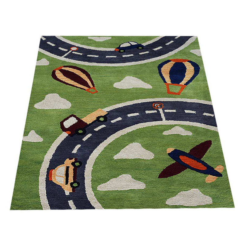 Beybut HAND TUFTED WOOL ECO-FRIENDLY AREA RUGS - Rectangle | Green Color | Kids Design | Area rugs for living room, bedroom