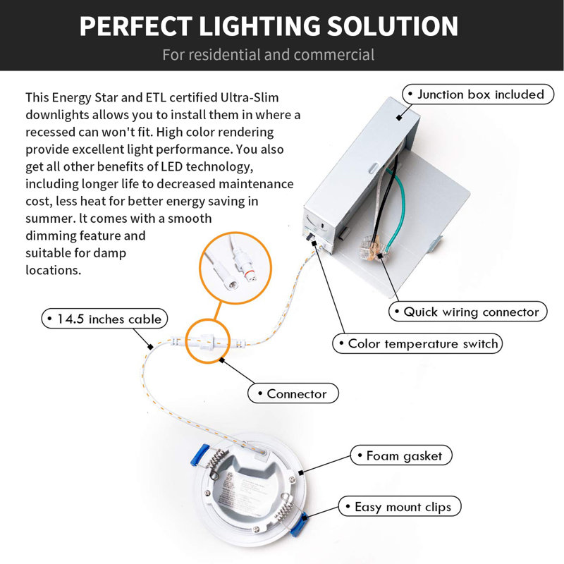 6-Inch White Aluminum LED Recessed Lighting Kit