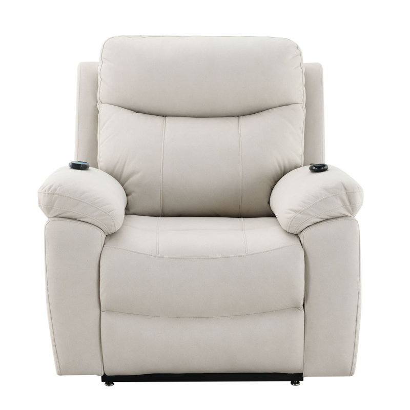 Chriki Polished Microfiber Power Motion Recliner With Lift, Heating & Massage Chair, Beige