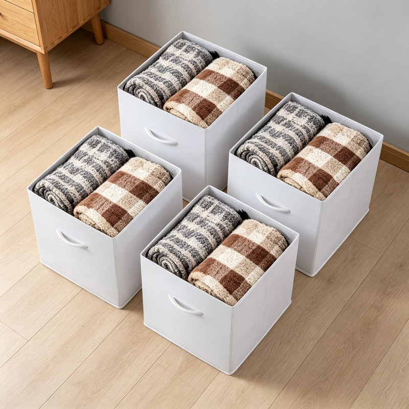 Bacs à cubes de rangement blancs de 13 pouces avec façade en cuir et poignées, paniers de rangement pliables pour tablettes, placard et bibliothèque, paquet de 4