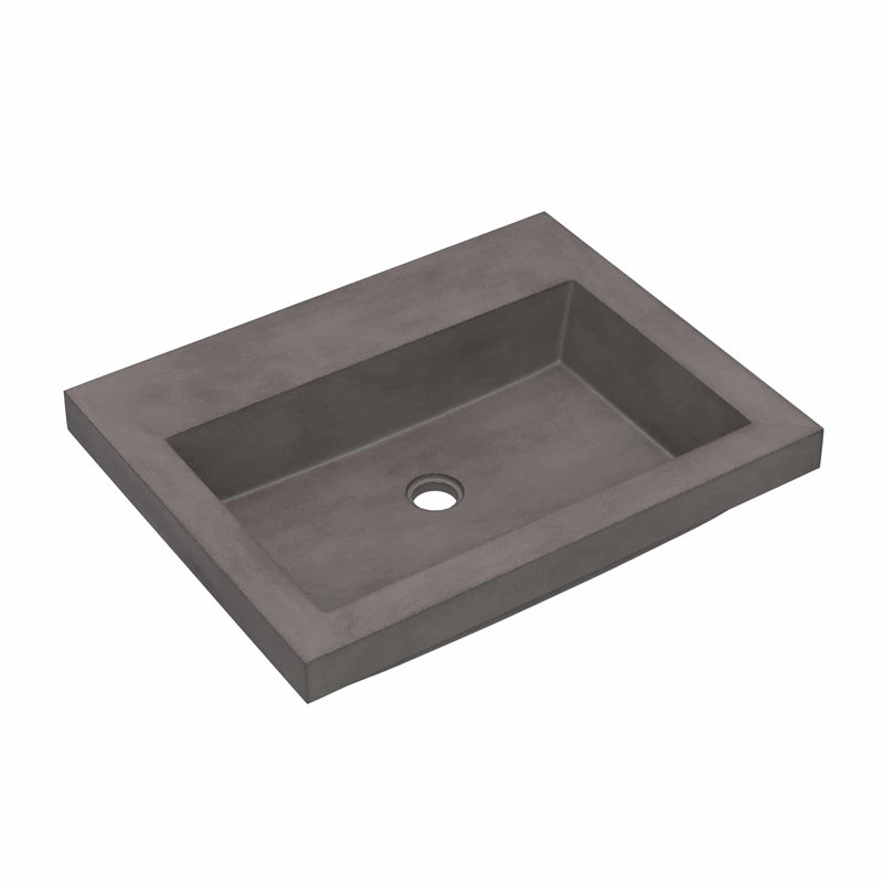 Lavabo de salle de bain rectangulaire encastré en béton 24 po en ardoise - sans trou de robinet, Ardoise