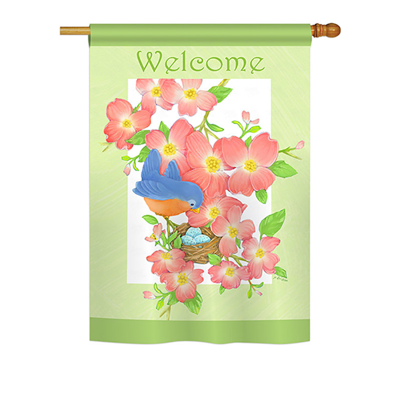 Drapeau pour maison 2 côtés en polyester blue oiseau welcome, H 40 po x l 28 po