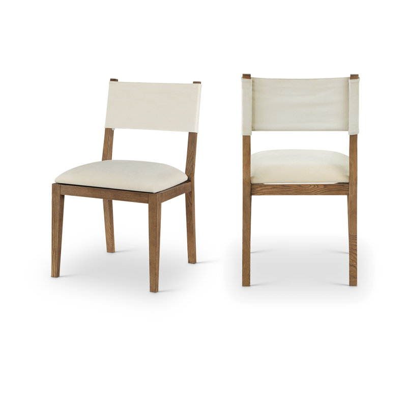 Chaise d'appoint Vina, Tissu crème texturé en lin, Noyer teinté
