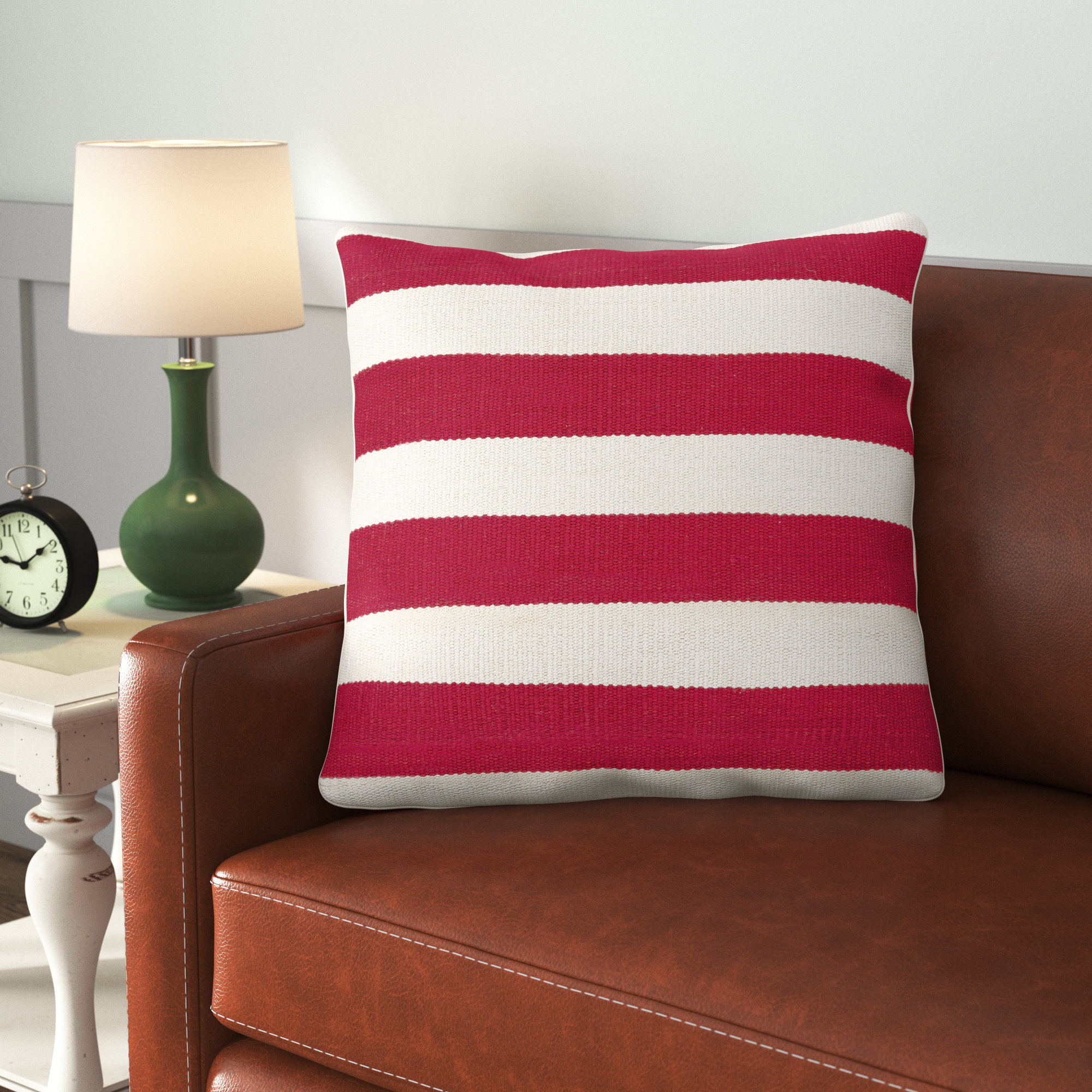 Brady Striped Cotton Throw Pillow, Red, Pillow Cover Only - No Insert, 22" x 22"