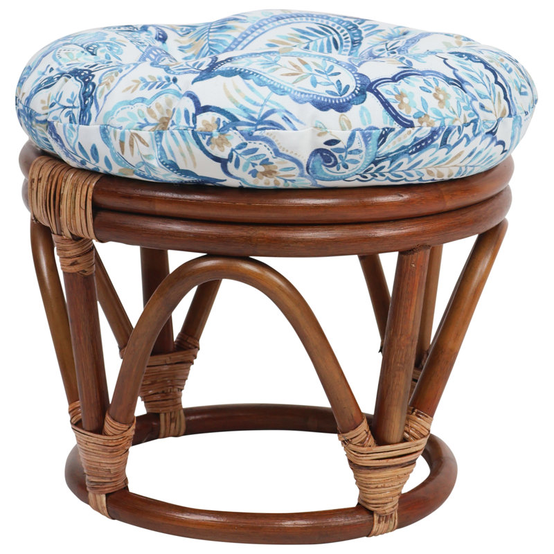 Outdoor 4'' Ottoman Seat Cushion, White/Blue Paisley