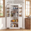 Small Space Corner Pantry Cabinet, Painted Finish, 70" Tall Kitchen Food Storage, Freestanding Buffet Hutch, 6 Doorside Organizers, Adjustable Shelves, Easy Assembly