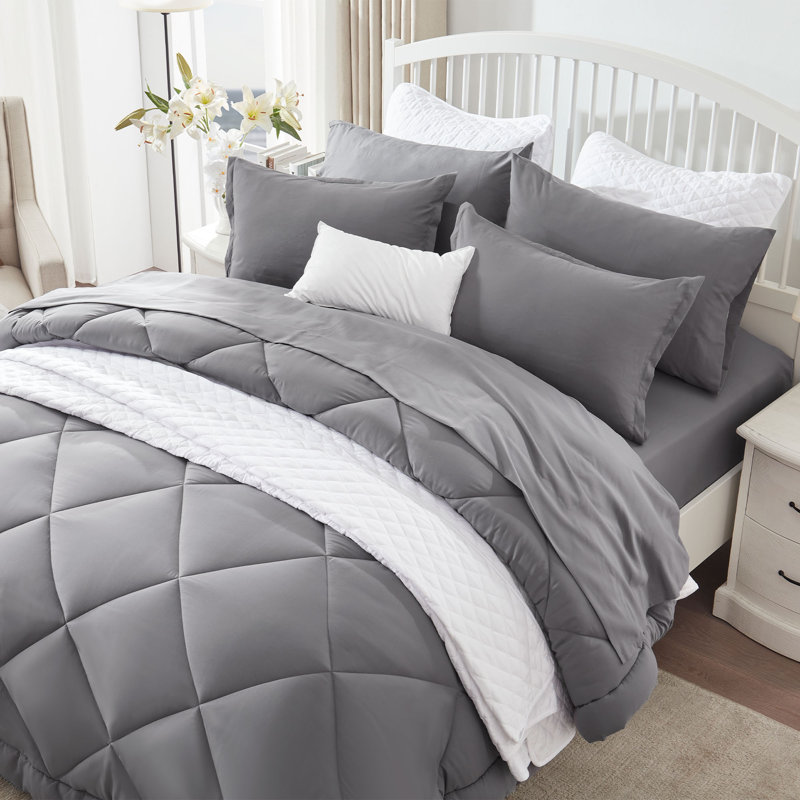 Polyester Box Stitch Comforter, Full Comforter, Gray