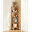 Étagère de coin à cinq niveaux avec rangement intégré, présentoir mural d'angle pour salon, chambre et bureau, finition chêne robuste