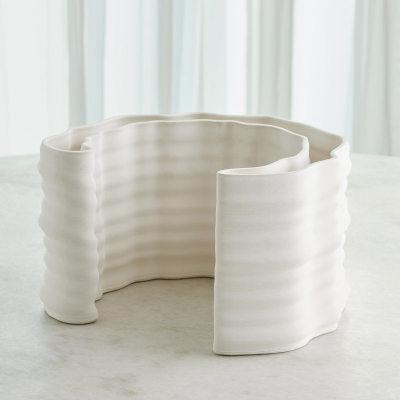 Crescent Printed Vase-Matte White-Lg, 7.75" H x 12.25" W x 11" D