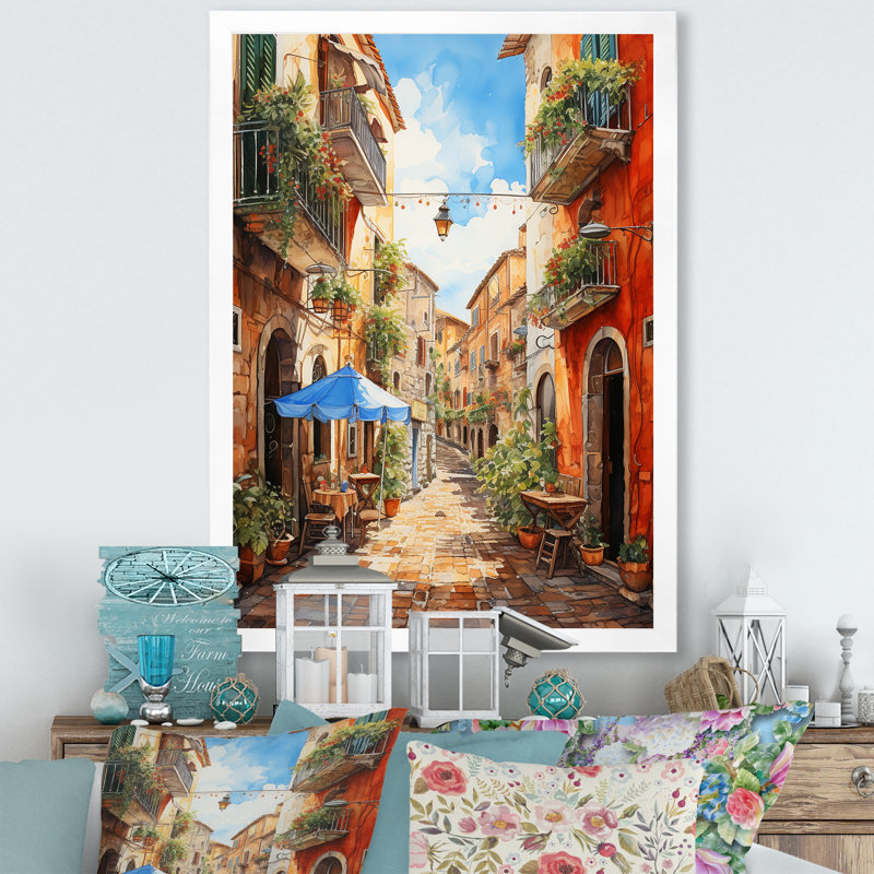 «Italian Village Essence 1», art mural Italie, H 20 po x l 12 po x P 1 po, Cadre photo blanc