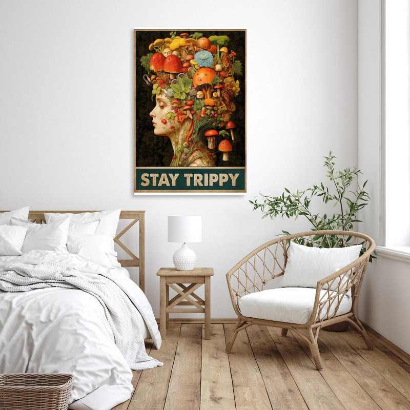 Mushroom Stay Strippy - 1 pièce, reproduction d'art graphique sur toile tendue, H 14 po x l 11 po x P 1,25 po